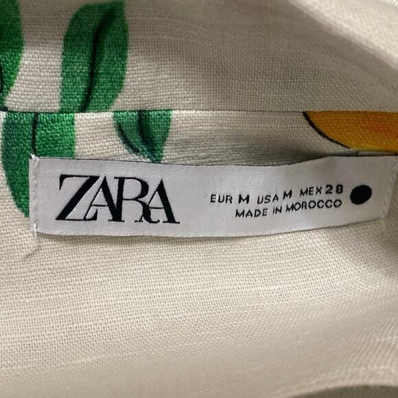 Zara White Linen Lemon Print Short Sleeve Button Up Shirt Blazer Coat Jacket M - Picture 3 of 4